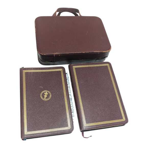 Vintage Bible Set New And Old Testament Leather Cover Science Health Authorized‎ - Picture 1 of 8